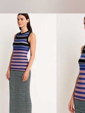 Marni Uniqlo Merino Blend Sleeveless Knit Midi Dress Blue Pink Stripe Sz XXS